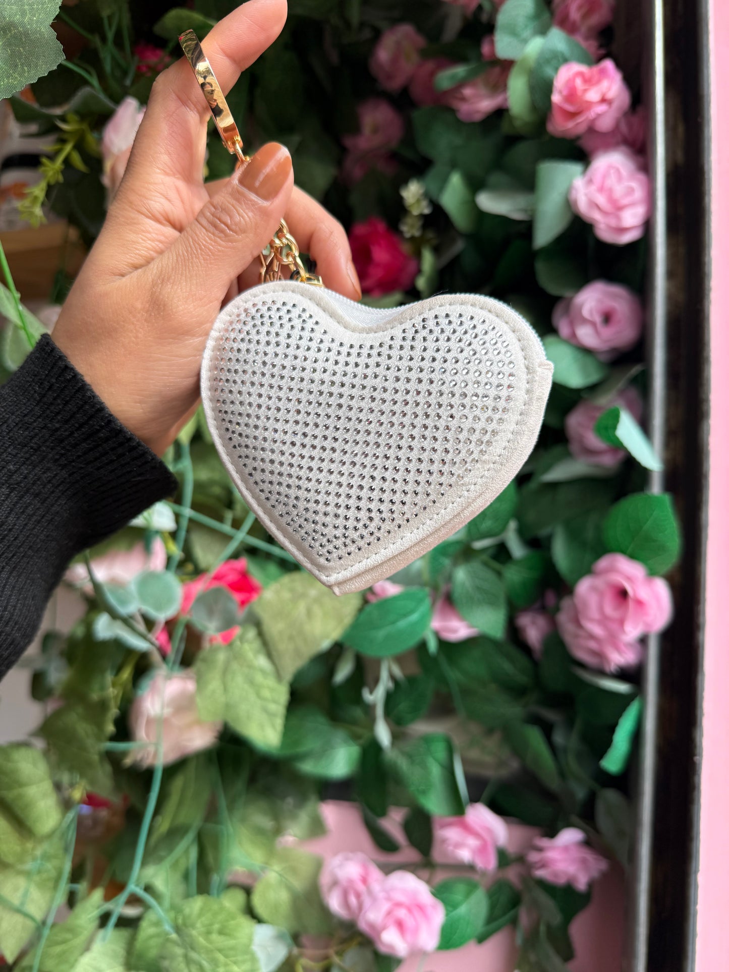 Monedero corazón blanco brillos