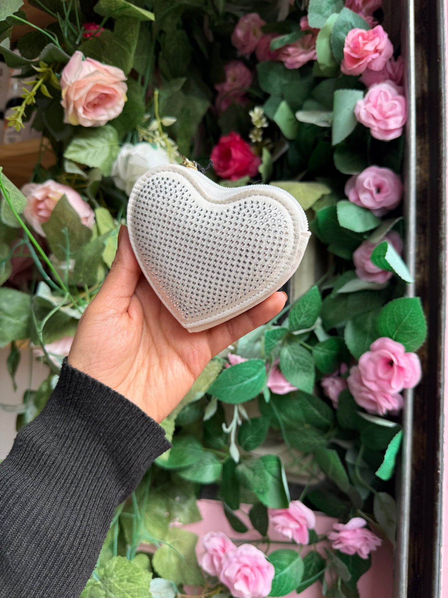 Monedero corazón blanco brillos