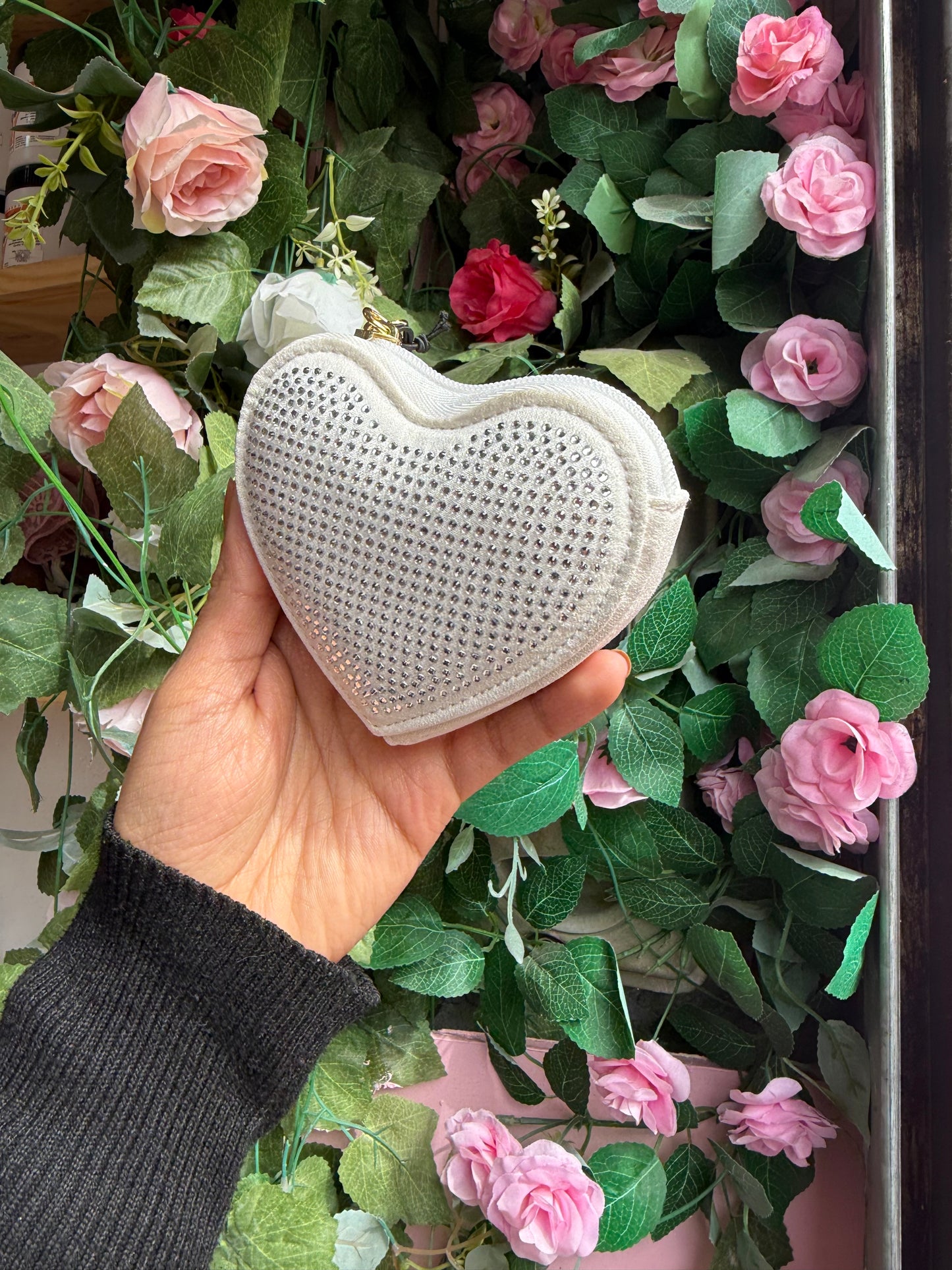 Monedero corazón blanco brillos