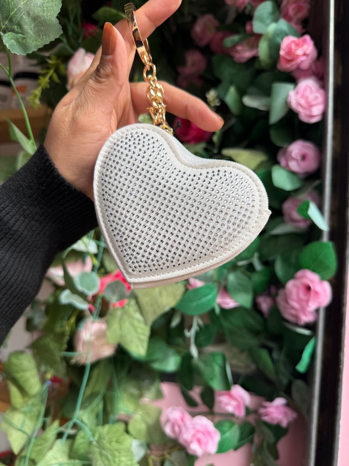 Monedero corazón blanco brillos